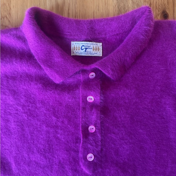 Vintage Angora Rabbit Hair & Lambswool 3/4 Sleeve Purple Sweater College Town - Picture 3 of 10